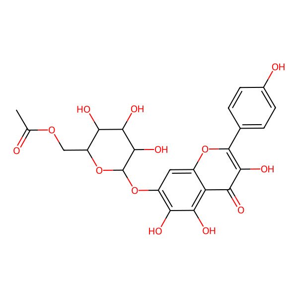 2D Structure of [(2R,3S,4S,5R,6S)-3,4,5-trihydroxy-6-[3,5,6-trihydroxy-2-(4-hydroxyphenyl)-4-oxochromen-7-yl]oxyoxan-2-yl]methyl acetate