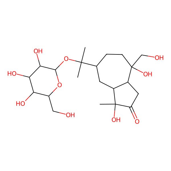 2D Structure of NCGC00384848-01_C21H36O10_2-[3,8-Dihydroxy-8-(hydroxymethyl)-3-methyl-2-oxodecahydro-5-azulenyl]-2-propanyl hexopyranoside