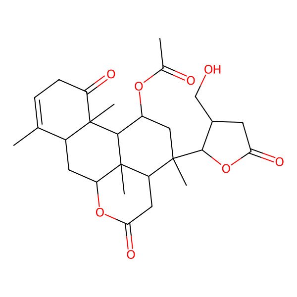 2D Structure of [14-[3-(Hydroxymethyl)-5-oxooxolan-2-yl]-2,6,14,17-tetramethyl-3,11-dioxo-10-oxatetracyclo[7.7.1.02,7.013,17]heptadec-5-en-16-yl] acetate