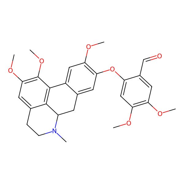 2D Structure of 2-[[(6aR)-1,2,10-trimethoxy-6-methyl-5,6,6a,7-tetrahydro-4H-dibenzo[de,g]quinolin-9-yl]oxy]-4,5-dimethoxybenzaldehyde