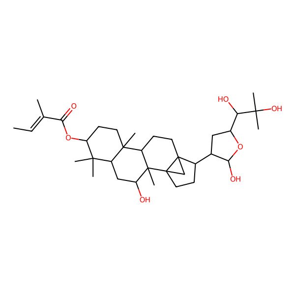 2D Structure of [15-[5-(1,2-Dihydroxy-2-methylpropyl)-2-hydroxyoxolan-3-yl]-3-hydroxy-2,6,6,10-tetramethyl-7-pentacyclo[12.3.1.01,14.02,11.05,10]octadecanyl] 2-methylbut-2-enoate
