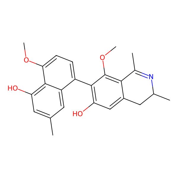 2D Structure of (3S)-7-(5-hydroxy-4-methoxy-7-methylnaphthalen-1-yl)-8-methoxy-1,3-dimethyl-3,4-dihydroisoquinolin-6-ol