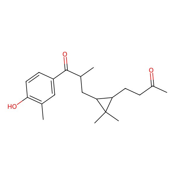 2D Structure of (2R)-3-[(1R,3S)-2,2-dimethyl-3-(3-oxobutyl)cyclopropyl]-1-(4-hydroxy-3-methylphenyl)-2-methylpropan-1-one