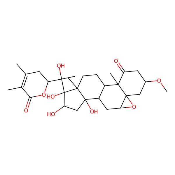 2D Structure of (1S,2R,5R,7S,9R,11R,12R,14S,15R,16S)-15-[(1S)-1-[(2R)-4,5-dimethyl-6-oxo-2,3-dihydropyran-2-yl]-1-hydroxyethyl]-12,14,15-trihydroxy-5-methoxy-2,16-dimethyl-8-oxapentacyclo[9.7.0.02,7.07,9.012,16]octadecan-3-one