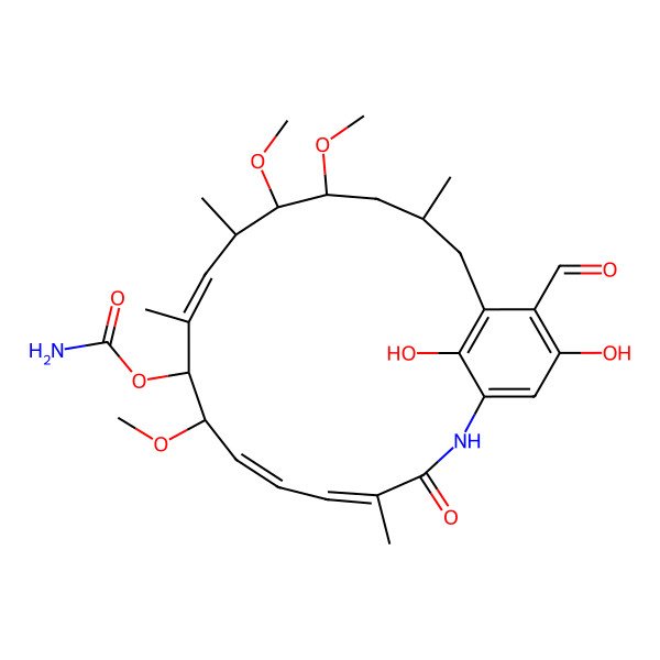 2D Structure of [(4Z,6Z,8S,9S,10Z,12S,13R,14S,16S)-19-formyl-20,22-dihydroxy-8,13,14-trimethoxy-4,10,12,16-tetramethyl-3-oxo-2-azabicyclo[16.3.1]docosa-1(21),4,6,10,18(22),19-hexaen-9-yl] carbamate