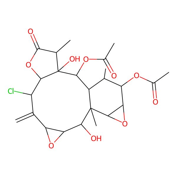 2D Structure of [(1R,2S,3R,5R,7R,8R,11S,12R,13R,14S,15S,16S,17R,19S)-13-acetyloxy-7-chloro-2,12-dihydroxy-1,11,15-trimethyl-6-methylidene-10-oxo-4,9,18-trioxapentacyclo[12.5.0.03,5.08,12.017,19]nonadecan-16-yl] acetate
