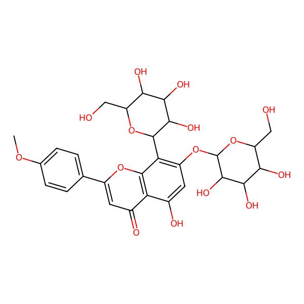 2D Structure of 5-hydroxy-2-(4-methoxyphenyl)-8-[(2S,3R,4R,5S,6S)-3,4,5-trihydroxy-6-(hydroxymethyl)oxan-2-yl]-7-[(2S,3R,4S,5S,6R)-3,4,5-trihydroxy-6-(hydroxymethyl)oxan-2-yl]oxychromen-4-one