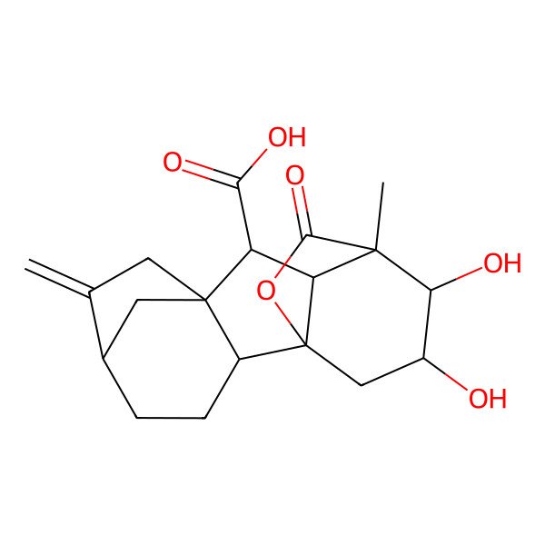 2D Structure of (1R,2R,5R,8R,9S,10R,11S,12S,13R)-12,13-dihydroxy-11-methyl-6-methylidene-16-oxo-15-oxapentacyclo[9.3.2.15,8.01,10.02,8]heptadecane-9-carboxylic acid