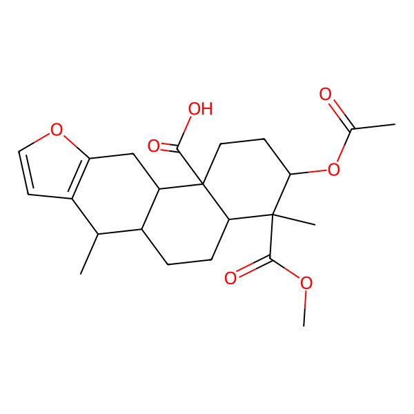 2D Structure of (3S,4R,4aR,6aS,7R,11aS,11bS)-3-acetyloxy-4-methoxycarbonyl-4,7-dimethyl-1,2,3,4a,5,6,6a,7,11,11a-decahydronaphtho[2,1-f][1]benzofuran-11b-carboxylic acid