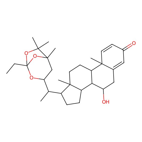2D Structure of 17-[1-(1-Ethyl-5,6,6-trimethyl-2,7,8-trioxabicyclo[3.2.1]octan-3-yl)ethyl]-7-hydroxy-10,13-dimethyl-6,7,8,9,11,12,14,15,16,17-decahydrocyclopenta[a]phenanthren-3-one