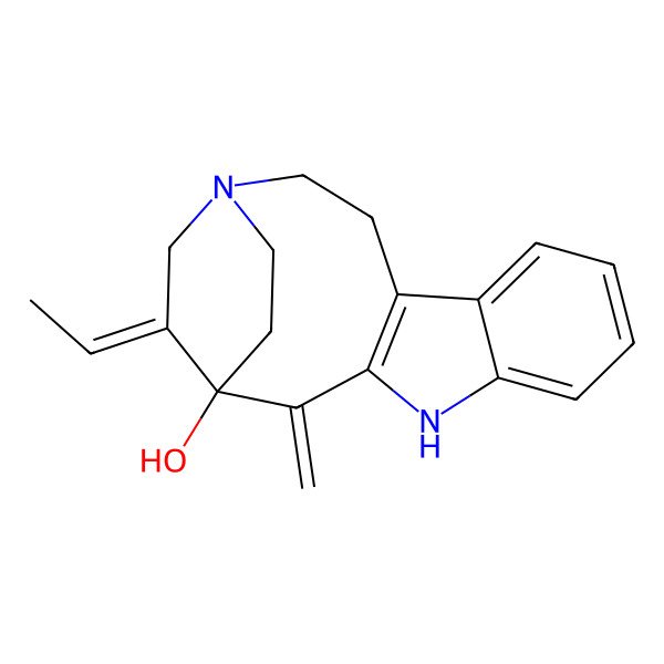 2D Structure of (1S,16Z)-16-ethylidene-2-methylidene-4,14-diazatetracyclo[12.2.2.03,11.05,10]octadeca-3(11),5,7,9-tetraen-1-ol