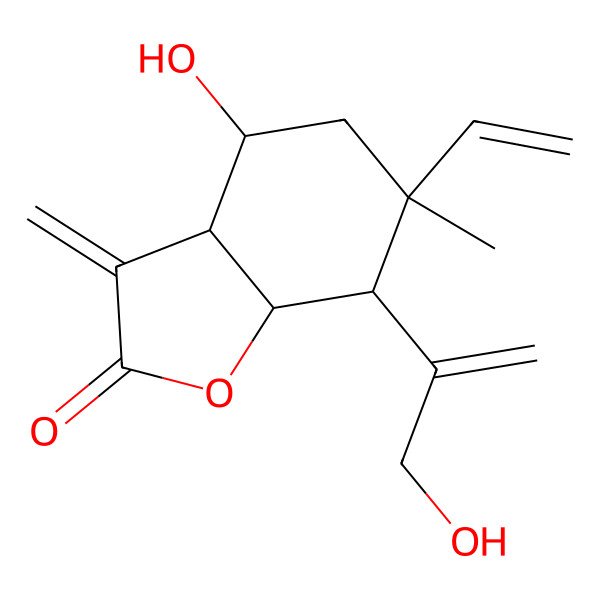 2D Structure of (3aS,4R,6R,7S,7aS)-6-ethenyl-4-hydroxy-7-(3-hydroxyprop-1-en-2-yl)-6-methyl-3-methylidene-4,5,7,7a-tetrahydro-3aH-1-benzofuran-2-one