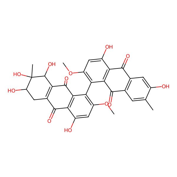 2D Structure of 4,6-dihydroxy-2-methoxy-7-methyl-1-(4,6,7,8-tetrahydroxy-2-methoxy-7-methyl-9,10-dioxo-6,8-dihydro-5H-anthracen-1-yl)anthracene-9,10-dione