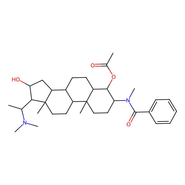 2D Structure of [3-[benzoyl(methyl)amino]-17-[1-(dimethylamino)ethyl]-16-hydroxy-10,13-dimethyl-2,3,4,5,6,7,8,9,11,12,14,15,16,17-tetradecahydro-1H-cyclopenta[a]phenanthren-4-yl] acetate