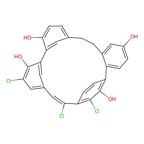 2D Structure of (20E)-17,21,23-trichloropentacyclo[20.2.2.110,14.115,19.02,7]octacosa-1(24),2(7),3,5,10(28),11,13,15,17,19(27),20,22,25-tridecaene-5,13,16,24-tetrol