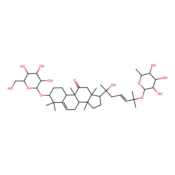 2D Structure of (3S,8S,9R,10R,13R,14S,17S)-17-[(E,2S)-2-hydroxy-6-methyl-6-[(2S,3R,4R,5R,6S)-3,4,5-trihydroxy-6-methyloxan-2-yl]oxyhept-4-en-2-yl]-4,4,9,13,14-pentamethyl-3-[(2R,3R,4S,5S,6R)-3,4,5-trihydroxy-6-(hydroxymethyl)oxan-2-yl]oxy-1,2,3,7,8,10,12,15,16,17-decahydrocyclopenta[a]phenanthren-11-one