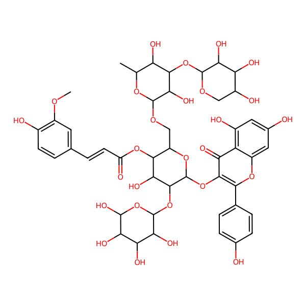 2D Structure of [6-[5,7-Dihydroxy-2-(4-hydroxyphenyl)-4-oxochromen-3-yl]oxy-2-[[3,5-dihydroxy-6-methyl-4-(3,4,5-trihydroxyoxan-2-yl)oxyoxan-2-yl]oxymethyl]-4-hydroxy-5-(3,4,5,6-tetrahydroxyoxan-2-yl)oxyoxan-3-yl] 3-(4-hydroxy-3-methoxyphenyl)prop-2-enoate