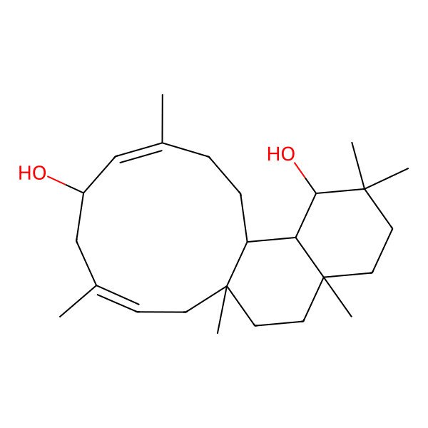 2D Structure of (1S,3Z,6S,7E,11R,12R,13S,17S)-1,4,8,14,14,17-hexamethyltricyclo[9.8.0.012,17]nonadeca-3,7-diene-6,13-diol