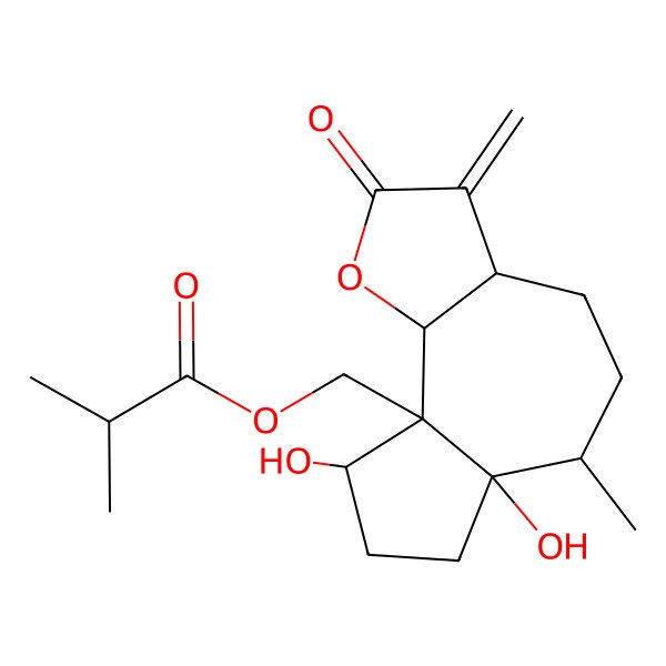 2D Structure of [(3aS,6S,6aR,9S,9aS,9bR)-6a,9-dihydroxy-6-methyl-3-methylidene-2-oxo-3a,4,5,6,7,8,9,9b-octahydroazuleno[4,5-b]furan-9a-yl]methyl 2-methylpropanoate