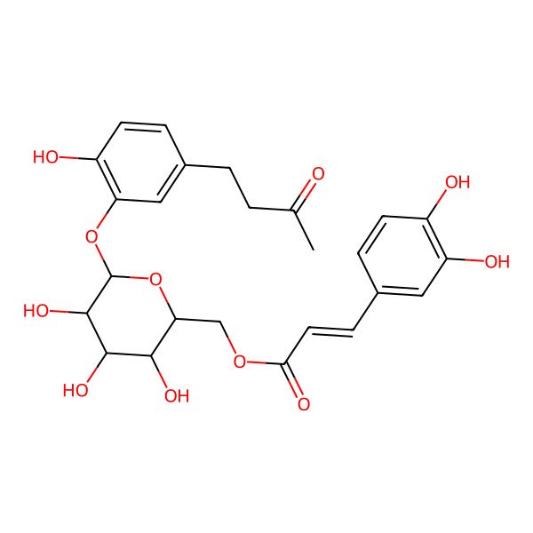 2D Structure of [(2R,3R,4S,5R,6S)-3,4,5-trihydroxy-6-[2-hydroxy-5-(3-oxobutyl)phenoxy]oxan-2-yl]methyl (E)-3-(3,4-dihydroxyphenyl)prop-2-enoate