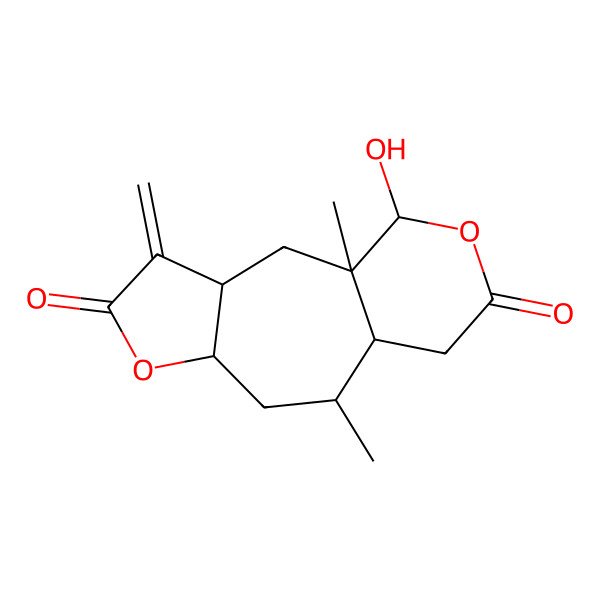 2D Structure of (1S,3R,7S,9R,10S,14R)-14-hydroxy-1,9-dimethyl-4-methylidene-6,13-dioxatricyclo[8.4.0.03,7]tetradecane-5,12-dione