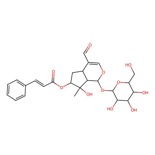 2D Structure of [(1S,4aR,6S,7R,7aS)-4-formyl-7-hydroxy-7-methyl-1-[(2S,3S,4R,5S,6R)-3,4,5-trihydroxy-6-(hydroxymethyl)oxan-2-yl]oxy-4a,5,6,7a-tetrahydro-1H-cyclopenta[c]pyran-6-yl] (E)-3-phenylprop-2-enoate