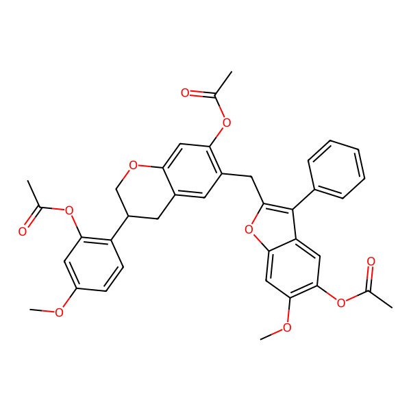 2D Structure of Acetic acid 2-[7-acetoxy-6-(5-acetoxy-6-methoxy-3-phenyl-benzofuran-2-ylmethyl)-chroman-3-yl]-5-methoxy-phenyl ester