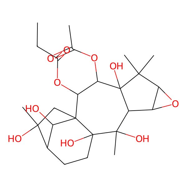 2D Structure of (3-Acetyloxy-4,10,11,15,17-pentahydroxy-5,5,10,15-tetramethyl-7-oxapentacyclo[12.2.1.01,11.04,9.06,8]heptadecan-2-yl) propanoate