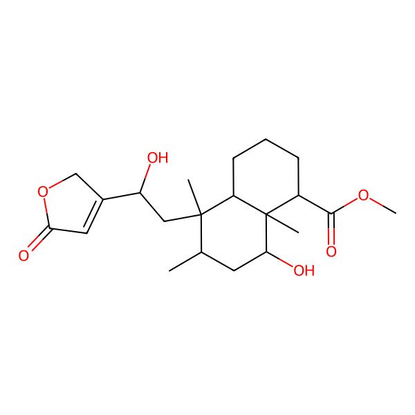 2D Structure of Methyl (4aR,5S,6R,8S,8aR)-8-hydroxy-5-[(2S)-2-hydroxy-2-(5-oxo-2H-furan-3-yl)ethyl]-5,6,8a-trimethyl-1,2,3,4,4a,6,7,8-octahydronaphthalene-1-carboxylate