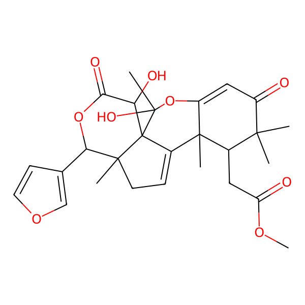 2D Structure of methyl 2-[(1R,2S,8R,9S,13R,14R,17R)-14-(furan-3-yl)-2,17-dihydroxy-2,7,7,9,13-pentamethyl-6,16-dioxo-3,15-dioxatetracyclo[8.7.0.01,13.04,9]heptadeca-4,10-dien-8-yl]acetate