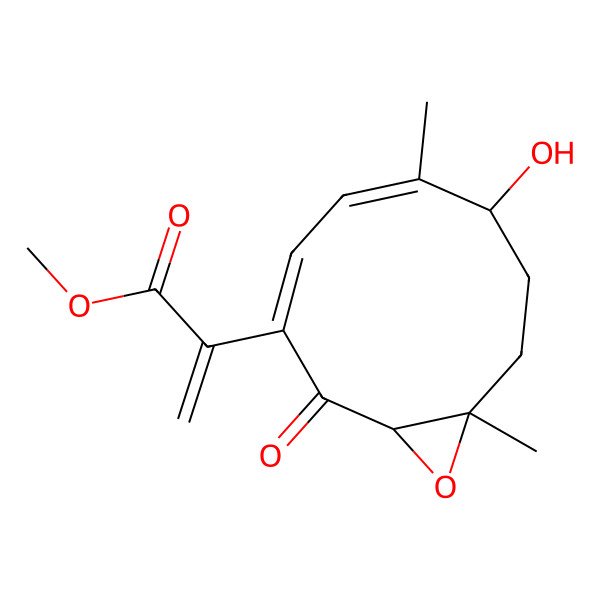 2D Structure of methyl 2-[(1S,3Z,5Z,7S,10R)-7-hydroxy-6,10-dimethyl-2-oxo-11-oxabicyclo[8.1.0]undeca-3,5-dien-3-yl]prop-2-enoate