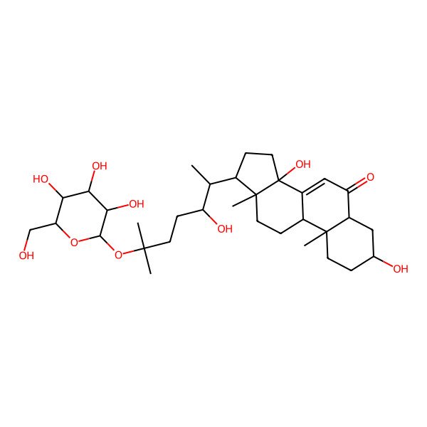 2D Structure of (3S,5R,9R,10R,13R,14S,17R)-3,14-dihydroxy-17-[(2S,3R)-3-hydroxy-6-methyl-6-[(2S,3R,4S,5S,6R)-3,4,5-trihydroxy-6-(hydroxymethyl)oxan-2-yl]oxyheptan-2-yl]-10,13-dimethyl-2,3,4,5,9,11,12,15,16,17-decahydro-1H-cyclopenta[a]phenanthren-6-one