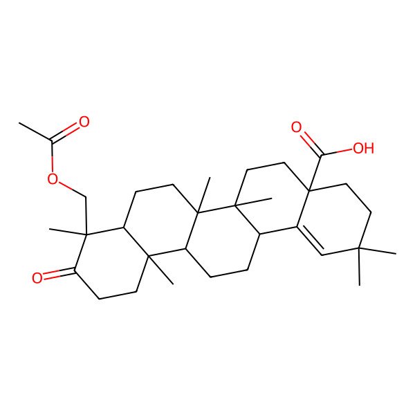 2D Structure of 9-(acetyloxymethyl)-2,2,6a,6b,9,12a-hexamethyl-10-oxo-4,5,6,6a,7,8,8a,11,12,13,14,14a-dodecahydro-3H-picene-4a-carboxylic acid 2D Structure of 9-(acetyloxymethyl)-2,2,6a,6b,9,12a-hexamethyl-10-oxo-4,5,6,6a,7,8,8a,11,12,13,14,14a-dodecahydro-3H-picene-4a-carboxylic acid