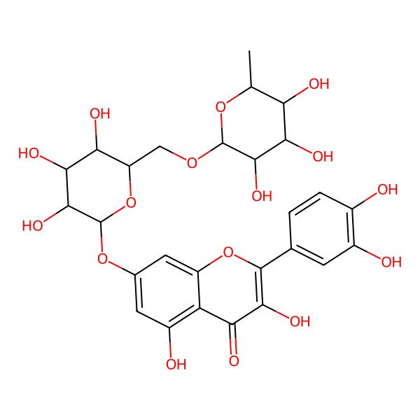 2D Structure of 2-(3,4-Dihydroxyphenyl)-3,5-dihydroxy-7-[3,4,5-trihydroxy-6-[(3,4,5-trihydroxy-6-methyloxan-2-yl)oxymethyl]oxan-2-yl]oxychromen-4-one