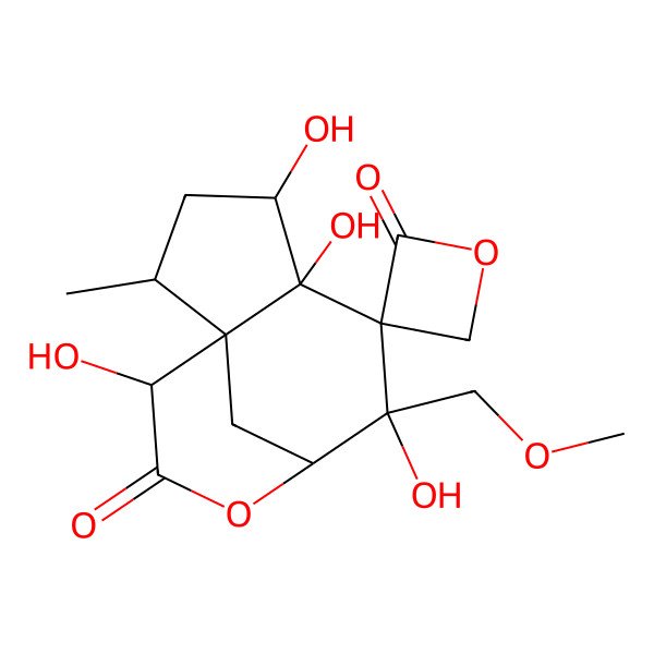 2D Structure of (1S,2R,4R,5R,6R,7S,8R,11R)-4,5,7,11-tetrahydroxy-7-(methoxymethyl)-2-methylspiro[9-oxatricyclo[6.3.1.01,5]dodecane-6,3'-oxetane]-2',10-dione