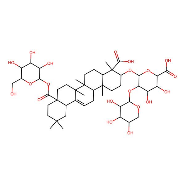 2D Structure of 6-[[4-Carboxy-4,6a,6b,11,11,14b-hexamethyl-8a-[3,4,5-trihydroxy-6-(hydroxymethyl)oxan-2-yl]oxycarbonyl-1,2,3,4a,5,6,7,8,9,10,12,12a,14,14a-tetradecahydropicen-3-yl]oxy]-3,4-dihydroxy-5-(3,4,5-trihydroxyoxan-2-yl)oxyoxane-2-carboxylic acid