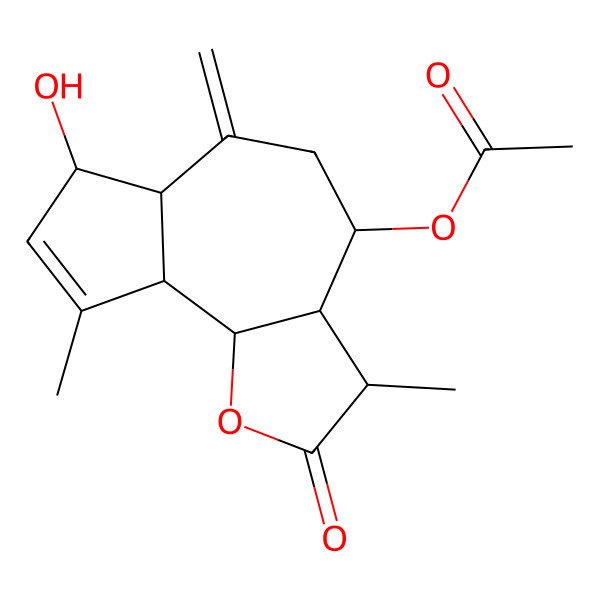 2D Structure of [(3S,3aR,4S,6aR,7S,9aR,9bR)-7-hydroxy-3,9-dimethyl-6-methylidene-2-oxo-3,3a,4,5,6a,7,9a,9b-octahydroazuleno[4,5-b]furan-4-yl] acetate