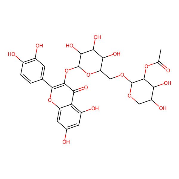 2D Structure of [(2S,3R,4S,5S)-2-[[(2R,3S,4S,5R,6S)-6-[2-(3,4-dihydroxyphenyl)-5,7-dihydroxy-4-oxochromen-3-yl]oxy-3,4,5-trihydroxyoxan-2-yl]methoxy]-4,5-dihydroxyoxan-3-yl] acetate