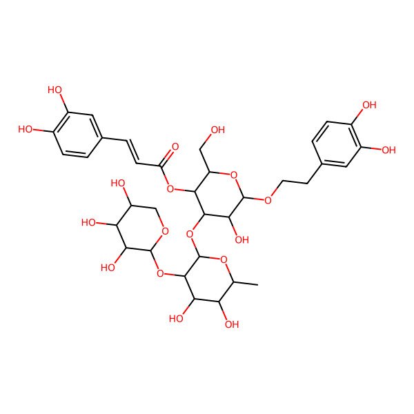 2D Structure of [(2R,3R,4R,5R,6R)-4-[(2S,3R,4R,5R,6S)-4,5-dihydroxy-6-methyl-3-[(2S,3R,4S,5S)-3,4,5-trihydroxyoxan-2-yl]oxyoxan-2-yl]oxy-6-[2-(3,4-dihydroxyphenyl)ethoxy]-5-hydroxy-2-(hydroxymethyl)oxan-3-yl] (Z)-3-(3,4-dihydroxyphenyl)prop-2-enoate