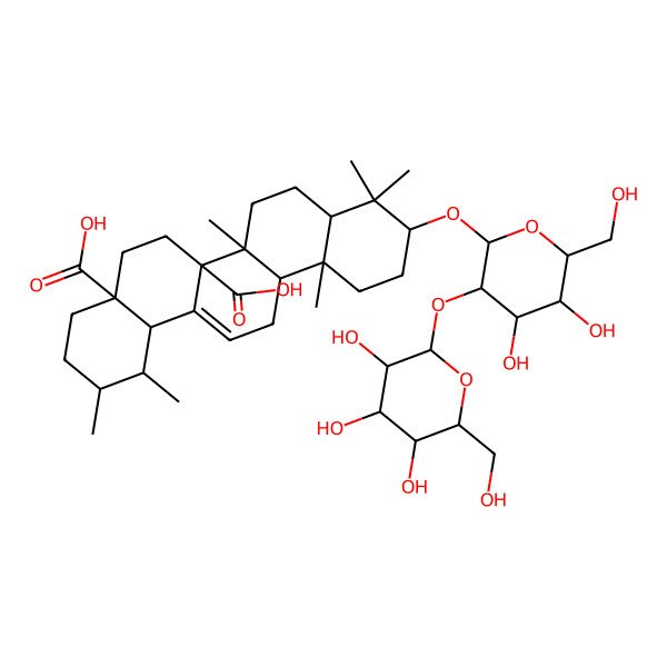 2D Structure of 10-[4,5-dihydroxy-6-(hydroxymethyl)-3-[3,4,5-trihydroxy-6-(hydroxymethyl)oxan-2-yl]oxyoxan-2-yl]oxy-1,2,6b,9,9,12a-hexamethyl-2,3,4,5,6,6a,7,8,8a,10,11,12,13,14b-tetradecahydro-1H-picene-4a,6a-dicarboxylic acid