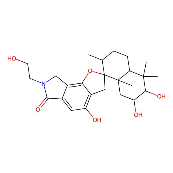 2D Structure of 2,3,4'-trihydroxy-7'-(2-hydroxyethyl)-4,4,7,8a-tetramethylspiro[2,3,4a,5,6,7-hexahydro-1H-naphthalene-8,2'-3,8-dihydrofuro[2,3-e]isoindole]-6'-one