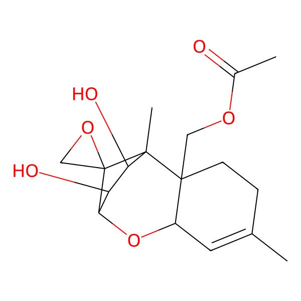 2D Structure of [(1S,2R,7R,10R,11S,12S)-10,11-dihydroxy-1,5-dimethylspiro[8-oxatricyclo[7.2.1.02,7]dodec-5-ene-12,2'-oxirane]-2-yl]methyl acetate