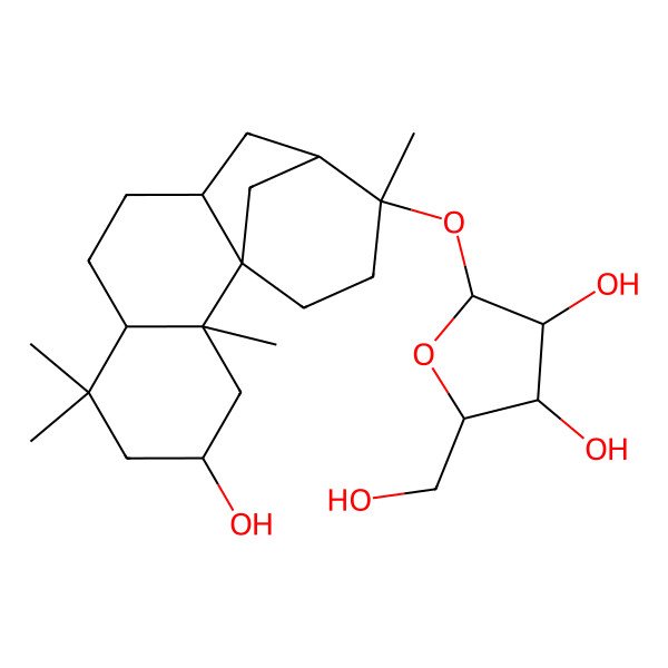 2D Structure of (2S,3S,4S,5R)-2-(hydroxymethyl)-5-[[(1R,2S,4S,7S,10S,12S,13S)-4-hydroxy-2,6,6,13-tetramethyl-13-tetracyclo[10.3.1.01,10.02,7]hexadecanyl]oxy]oxolane-3,4-diol