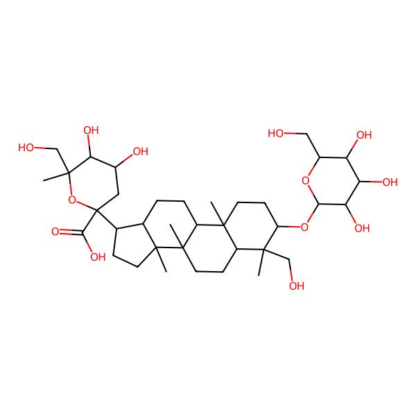 2D Structure of 4,5-dihydroxy-6-(hydroxymethyl)-2-[4-(hydroxymethyl)-4,8,10,14-tetramethyl-3-[3,4,5-trihydroxy-6-(hydroxymethyl)oxan-2-yl]oxy-2,3,5,6,7,9,11,12,13,15,16,17-dodecahydro-1H-cyclopenta[a]phenanthren-17-yl]-6-methyloxane-2-carboxylic acid