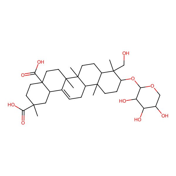 2D Structure of (2S,4aR,6aR,6aS,6bR,8aR,9S,10S,12aR,14bS)-9-(hydroxymethyl)-2,6a,6b,9,12a-pentamethyl-10-[(2S,3R,4S,5S)-3,4,5-trihydroxyoxan-2-yl]oxy-1,3,4,5,6,6a,7,8,8a,10,11,12,13,14b-tetradecahydropicene-2,4a-dicarboxylic acid