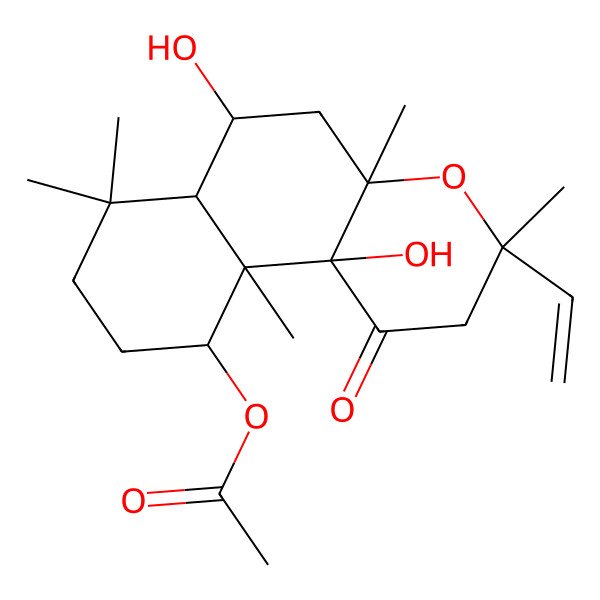 2D Structure of (3-ethenyl-6,10b-dihydroxy-3,4a,7,7,10a-pentamethyl-1-oxo-5,6,6a,8,9,10-hexahydro-2H-benzo[f]chromen-10-yl) acetate