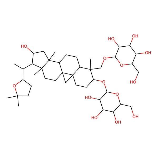 2D Structure of (2R,3R,4S,5S,6R)-2-[[(1S,3R,6S,7R,8R,11S,12S,14S,15R,16R)-15-[(1S)-1-[(2S)-5,5-dimethyloxolan-2-yl]ethyl]-14-hydroxy-7,12,16-trimethyl-6-[(2R,3R,4S,5R,6R)-3,4,5-trihydroxy-6-(hydroxymethyl)oxan-2-yl]oxy-7-pentacyclo[9.7.0.01,3.03,8.012,16]octadecanyl]methoxy]-6-(hydroxymethyl)oxane-3,4,5-triol