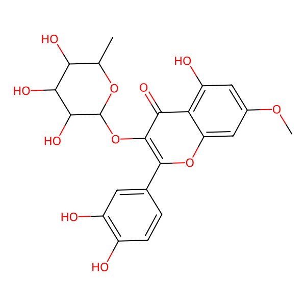 2D Structure of 2-(3,4-dihydroxyphenyl)-5-hydroxy-7-methoxy-3-[(2S,3S,4R,5R,6S)-3,4,5-trihydroxy-6-methyloxan-2-yl]oxychromen-4-one