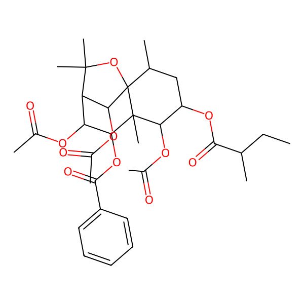 2D Structure of [(1S,2R,4S,5R,6S,7S,8R,9R,12R)-5,8,12-triacetyloxy-2,6,10,10-tetramethyl-4-(2-methylbutanoyloxy)-11-oxatricyclo[7.2.1.01,6]dodecan-7-yl] benzoate
