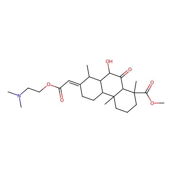 2D Structure of methyl (1S,4aR,4bS,7Z,8R,8aS,9R,10aR)-7-[2-[2-(dimethylamino)ethoxy]-2-oxoethylidene]-9-hydroxy-1,4a,8-trimethyl-10-oxo-2,3,4,4b,5,6,8,8a,9,10a-decahydrophenanthrene-1-carboxylate